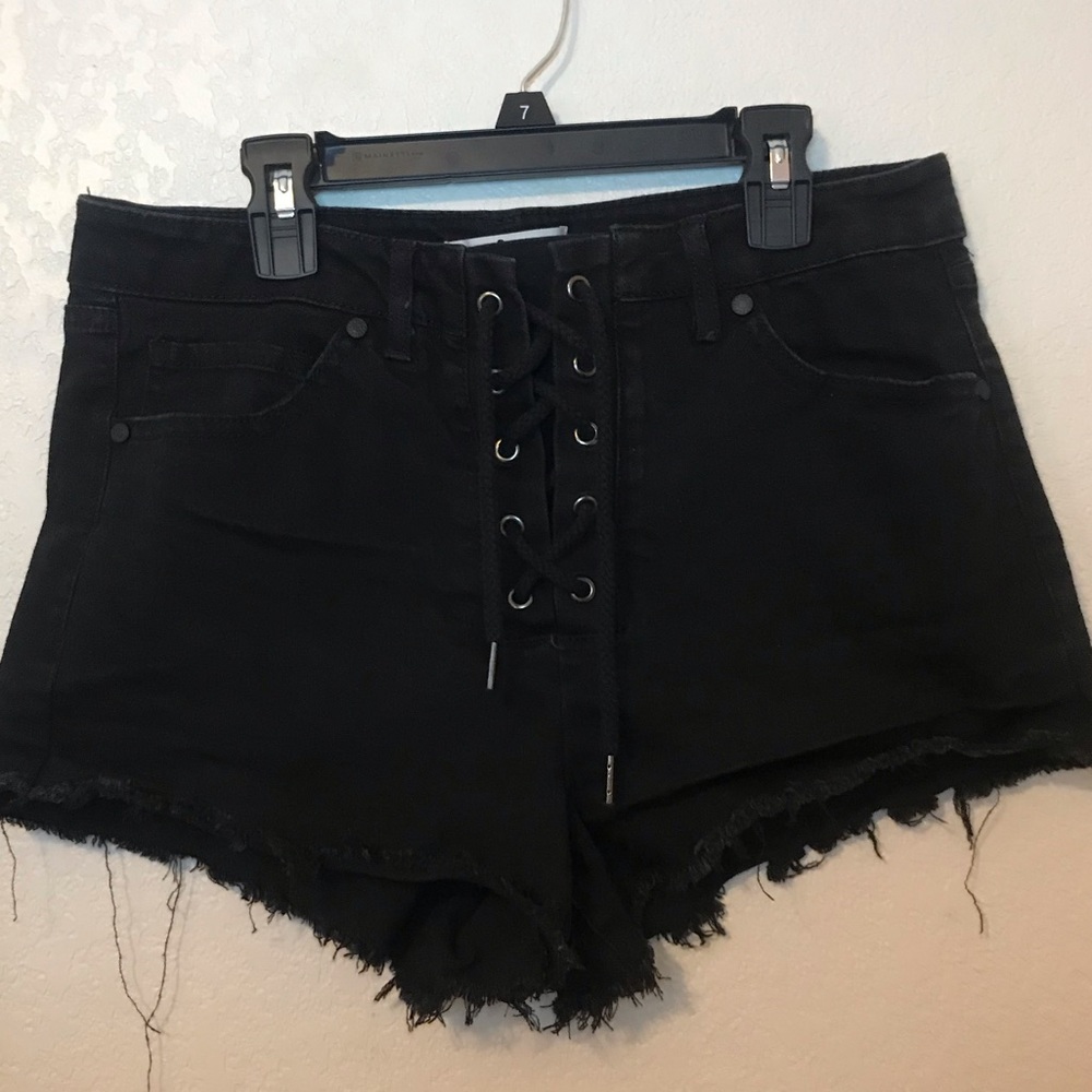 Black denim shorts